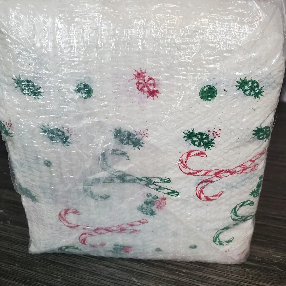 NOS - 300 Ct. Vintage Holiday‎ Print Christmas Napkins - Peppermint Candy Cane